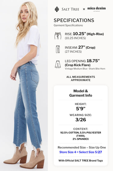 Mica Denim - High Rise Shark Bite Hem Crop Flare Jeans (27" Inseam) - MDP-F124