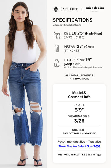 Mica Denim - High Rise Vintage Distressed Crop Flare Jeans (27" Inseam) - MDP-F3048M