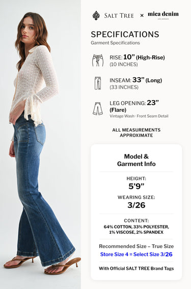 Mica Denim - High-Rise Flared Leg Jeans with Front Seam Detailing (33" Inseam) - MDP-F3662