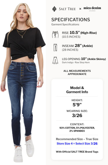 Mica Denim - Rivale High Rise Button Fly Ankle Skinny Jeans (28" Inseam) - MDP-S188DK