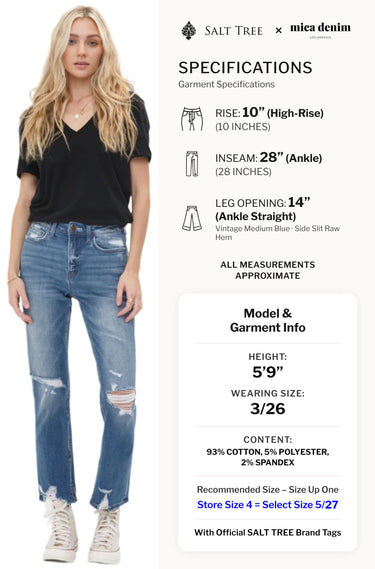 Mica Denim - High Rise Distressed Straight Jeans (28" Inseam) - MDP-T248
