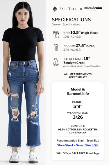 Mica Denim - High Rise Heavily Distressed Straight Crop Jeans (27.5" Inseam) - MDP-T3014M