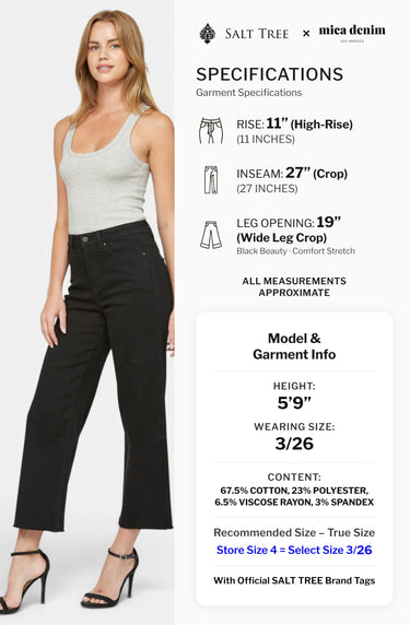 Mica Denim - High Rise Wide Leg Crop Black Denim Jeans (Inseam 27") - MDP-W019BK