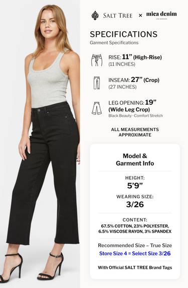 Mica Denim - High Rise Wide Leg Crop Black Denim Jeans (Inseam 27") - MDP-W019BK