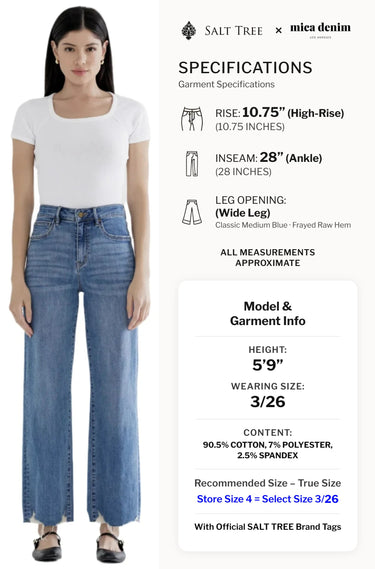 Mica Denim - High Rise Wide Leg Jeans with Distressed Hem (28" Inseam) - MDP-W3218