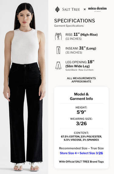 Mica Denim - High-Rise Slim Wide-Leg Jeans with Raw Hem - Black (31" Inseam) - MDP-W3251BK