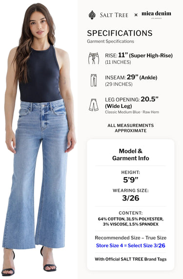 Mica Denim - Super High Rise Raw Hem Wide Leg Jeans (29" Inseam) - MDP-W3388