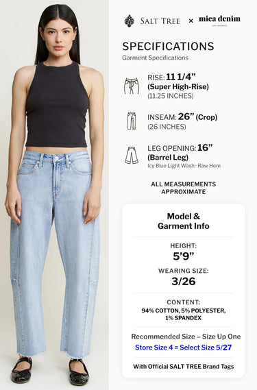 Mica Denim - Super High Rise Light Wash Barrel Leg Jeans (26" Inseam) - MDP-W3524