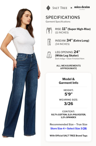 Mica Denim - Super High Rise Dark Wash Skater Jeans (34" Inseam) - MDP-W611DK