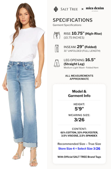Mica Denim - High-Rise Straight Leg Tummy Tuck Jeans with Folded Hem (29"/31" Inseam) - MTT-T3286 - Final Sale