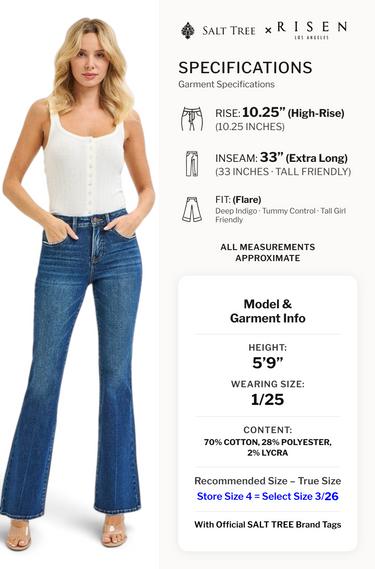 Risen Jeans - Tummy Control High Rise Flare Jeans (33" Extra Long Inseam) - PF21487