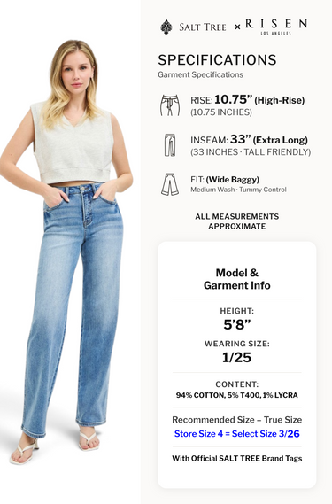 Risen Jeans - Tummy Control Wide Baggy Jeans (33" Inseam) - RDP5951