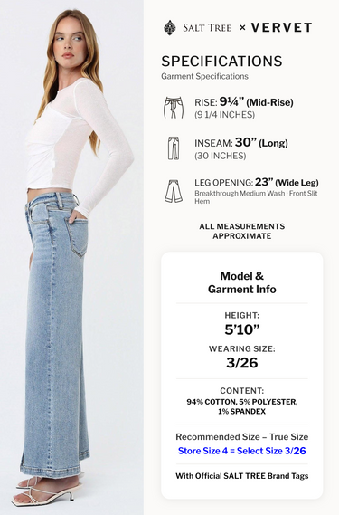 Vervet - Mid-Rise Wide Leg Jeans with Vertical Seam & Front Slit (30" Inseam) - T7225
