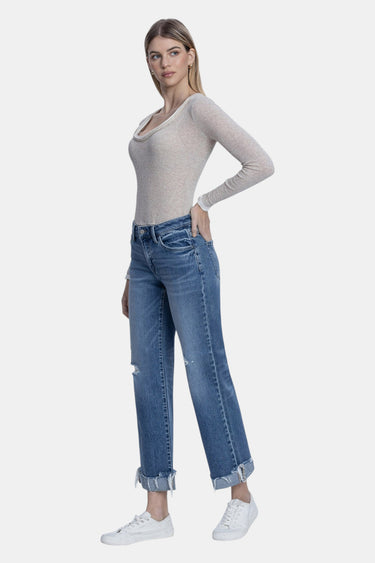 Vervet - Mid Rise Distressed Cuffed Slim Wide Leg Jeans (28" Inseam) - T7245