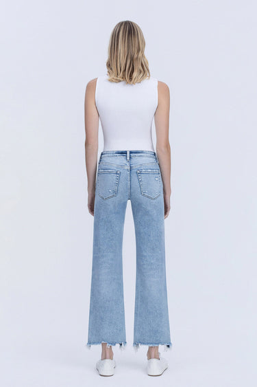 Vervet - Mid Rise Uneven Raw Hem Slim Wide Jeans (28" Inseam) - T7308