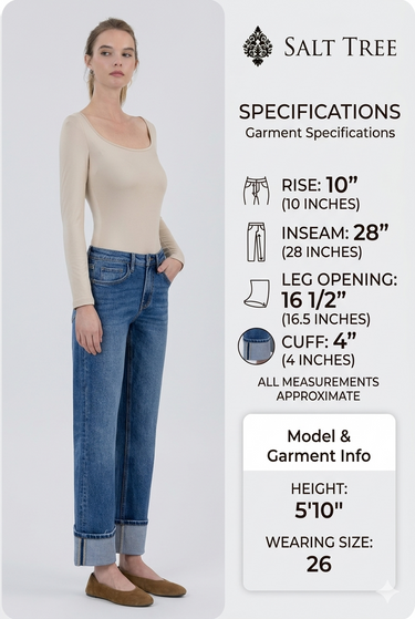 Vervet - High Rise Ankle Straight Jeans with 4" Single Cuff (28" Inseam) - LV1608-SaltTree