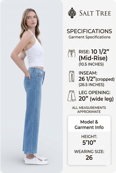 Vervet - High Rise Crop Wide Leg Tummy Control Jeans (26.5" Inseam) - LV1359-SaltTree