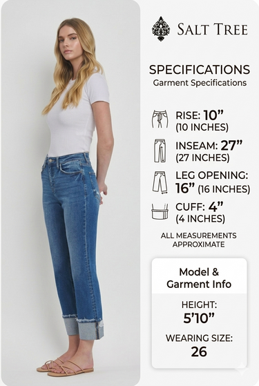 Vervet - High-Rise Cuffed Straight Jeans (27" Inseam) - T6600-SaltTree