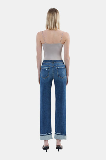 Vervet - High Rise Dark Wash Cuffed Straight Jeans (28" Inseam) - T6666-SaltTree