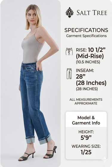 Vervet - High Rise Dark Wash Cuffed Straight Jeans (28" Inseam) - T6666-SaltTree