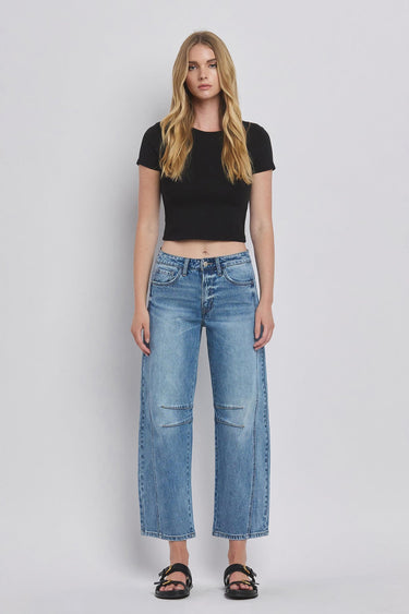 Vervet - High-Rise Dart Structured Fit Barrel Leg Jeans (27" Inseam) - T6514 - Final Sale-SaltTree