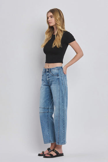 Vervet - High-Rise Dart Structured Fit Barrel Leg Jeans (27" Inseam) - T6514 - Final Sale-SaltTree