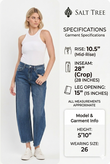 Vervet - High-Rise Medium Dark Wash Ankle Barrel Jeans (28" Inseam) - LV1440-SaltTree