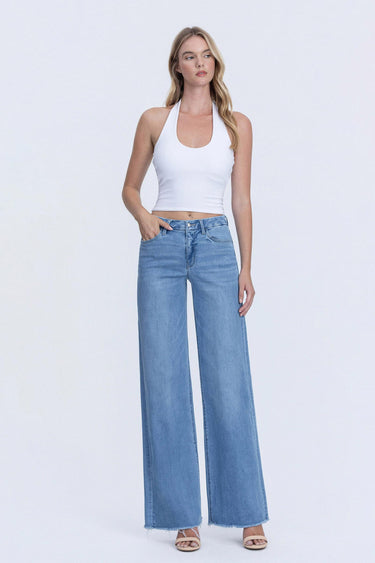 Vervet - High Rise Medium Wash Frayed Hem Wide Leg Jeans (32" Inseam) - LV1682-SaltTree