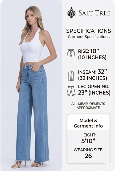 Vervet - High Rise Medium Wash Frayed Hem Wide Leg Jeans (32" Inseam) - LV1682-SaltTree