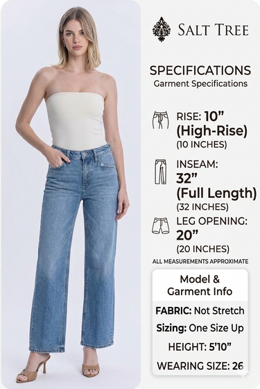 Vervet - High-Rise Medium Wash Full-Length Wide-Leg Jeans (32" Inseam) - T6184-SaltTree