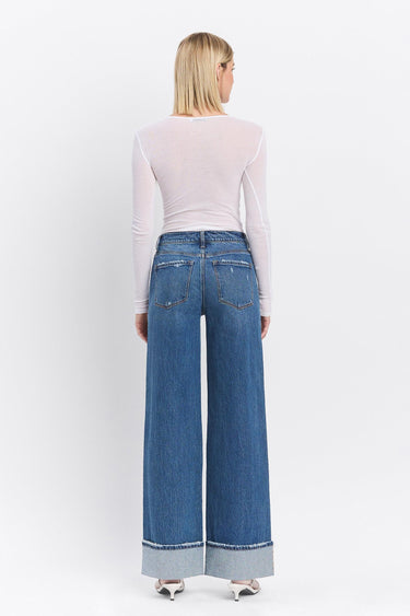 Vervet - High-Rise Tab Waistband Slim Wide Jeans (32" Inseam) - T6645-SaltTree