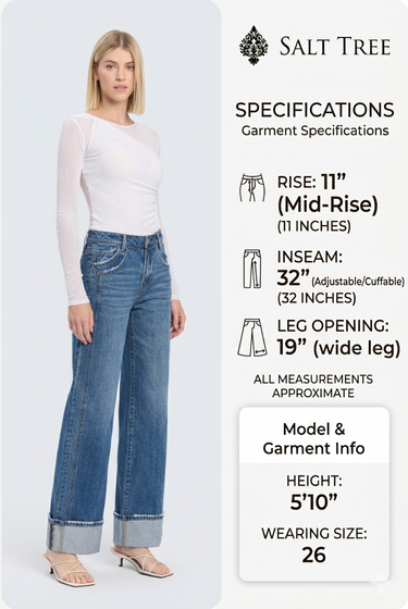 Vervet - High-Rise Tab Waistband Slim Wide Jeans (32" Inseam) - T6645-SaltTree