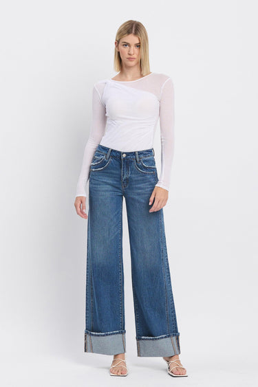 Vervet - High-Rise Tab Waistband Slim Wide Jeans (32" Inseam) - T6645-SaltTree