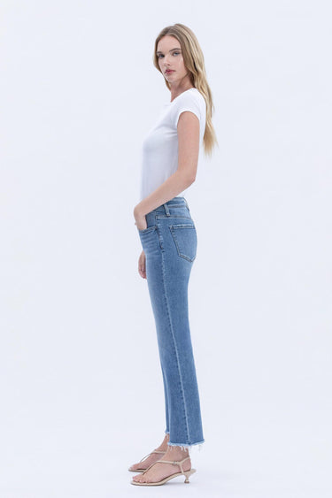 Vervet - Mid-Rise Medium Wash Raw Hem Crop Straight Jeans (27" Inseam) - V2750N-SaltTree