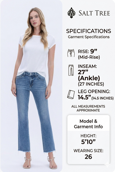 Vervet - Mid-Rise Medium Wash Raw Hem Crop Straight Jeans (27" Inseam) - V2750N-SaltTree