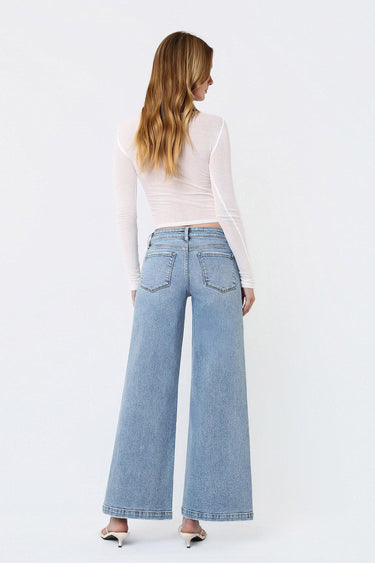 Vervet - Mid-Rise Wide Leg Jeans with Vertical Seam & Front Slit (30" Inseam) - T7225-SaltTree
