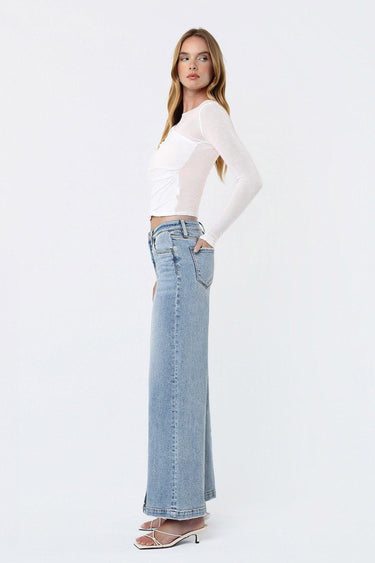 Vervet - Mid-Rise Wide Leg Jeans with Vertical Seam & Front Slit (30" Inseam) - T7225-SaltTree