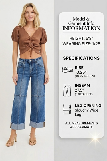 Risen Jeans - Slouchy Crop Wide Seam Detailed Jeans (27.5" Inseam) - PWC21406-SaltTree