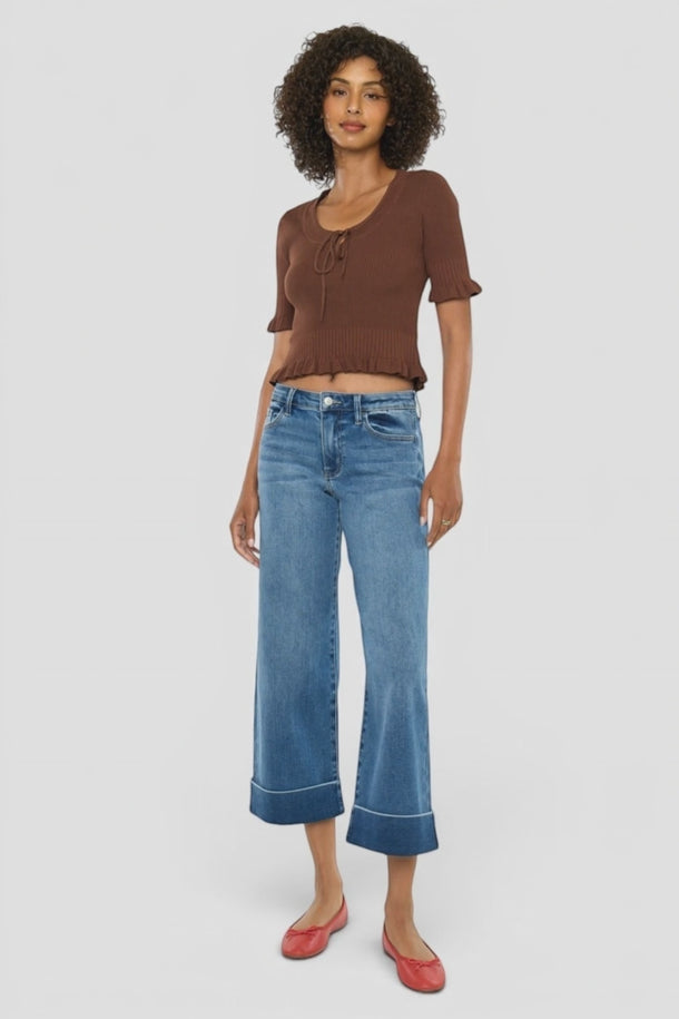 Kancan - Mid Rise Crop Wide Jeans (26