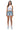 Model wearing SaltTree American Bazi light blue denim cargo shorts with pearl embellishments and a white tank top