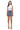 SaltTree American Bazi black wash denim mini skirt with rhinestone trim, worn by a model in a white tank top