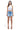 Model wearing SaltTree American Bazi light blue denim mini skirt with rhinestone trim and button waist closure
