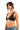 Model wearing a black SaltTree ANWND scoop neck front hook bralette with wide straps and gathered detail