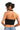 SaltTree ANWND black cropped halter neck top with hanky hem worn by a model from the back view