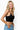 SaltTree model wearing a black ANWND ribbed crop cami with delicate lace-trim neckline and adjustable straps
