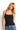 SaltTree ANWND black ribbed knit double-layered cami top with a square neckline and thin straps worn with denim jeans