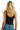 SaltTree ANWND black seamless scoop neck tank bodysuit worn by a blonde model from the back view with blue jeans