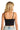 SaltTree ANWND black seamless bustier crop top worn by a blonde model, back view showing adjustable spaghetti straps.