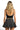 SaltTree ANWND black seamless slim-fit cami top with a low back worn by a blonde model with a ruffled denim skirt