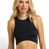 SaltTree model wearing a black ANWND high neck seamless crop top with a fitted second-skin design